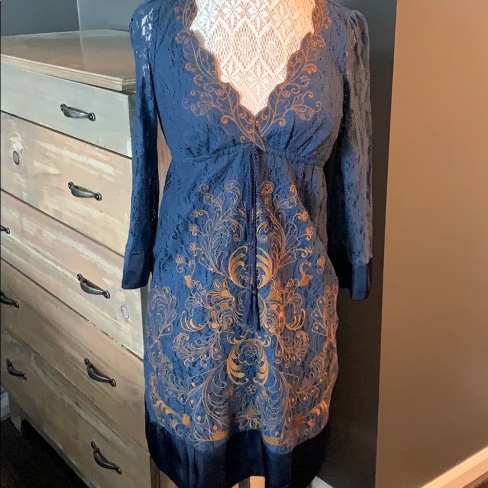 Long Sleeved Navy and Gold Dress Women’s S